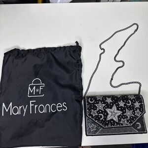 Mary Frances Celestial Black and Silver Stars & Moon Beaded Crossbody Bag